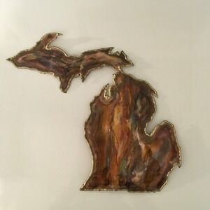 Michigan State Mitten Upper Lower Peninsula Metal Copper Art‎ Anderson Signed